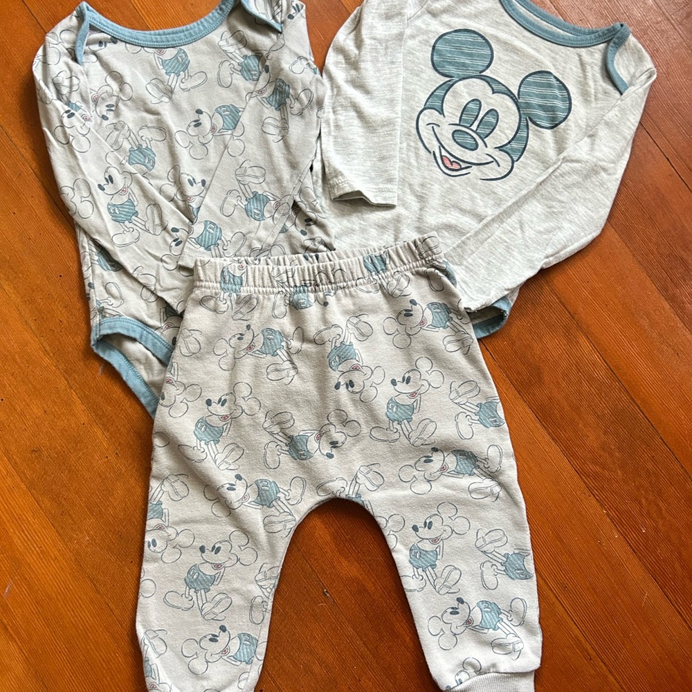 Disney Baby Gray Outfit with Mickey Mouse Design